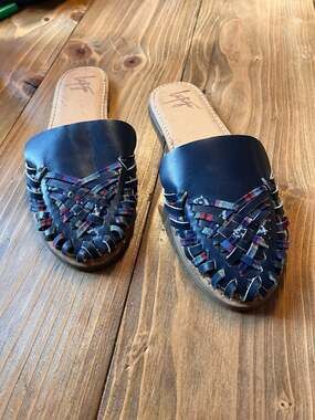 Latigo Navy Blue Leather Woven Huarache Slide Sandals size 11